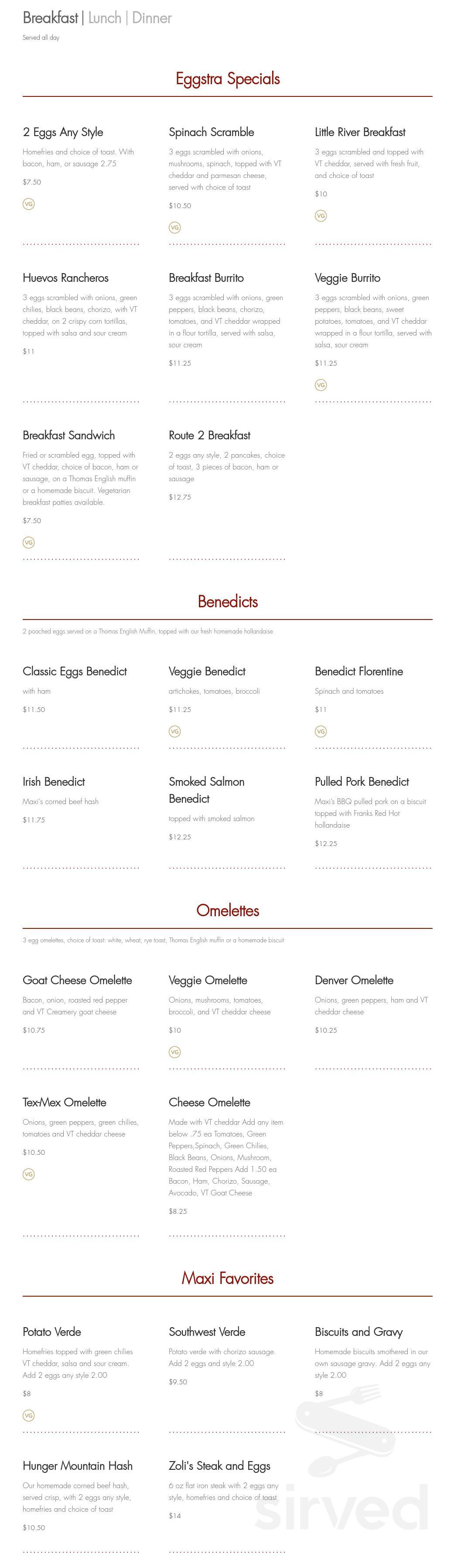 Maxis Menu.pdf Menu for Maxi's in Waterbury Village Historic District, VT | Sirved
