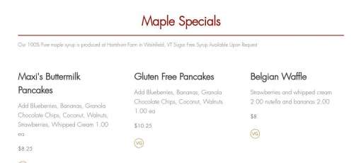 Maxis Menu Three Rivers Menu for Maxi's in Waterbury Village Historic District, VT | Sirved