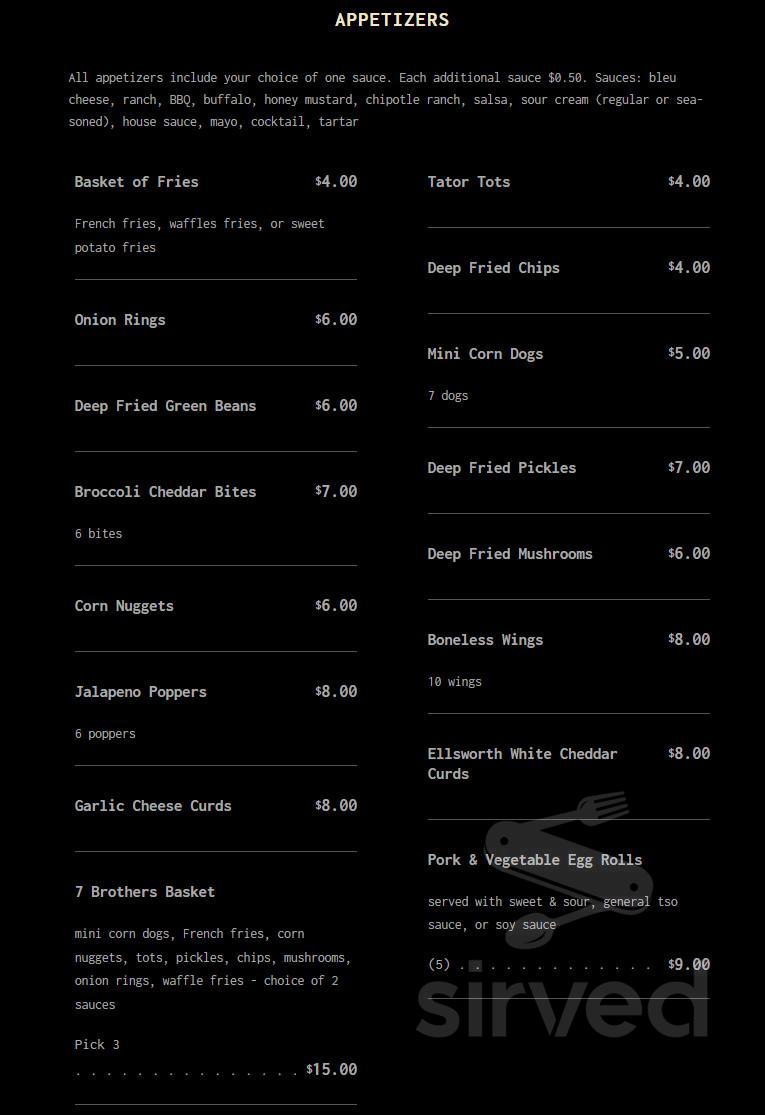7 Brothers Bar and Grill menu in Clayton, Wisconsin, USA