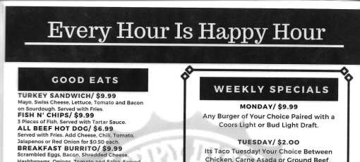 Menu for Happy Hours Bar & Grill in Quartz Hill, CA | Sirved