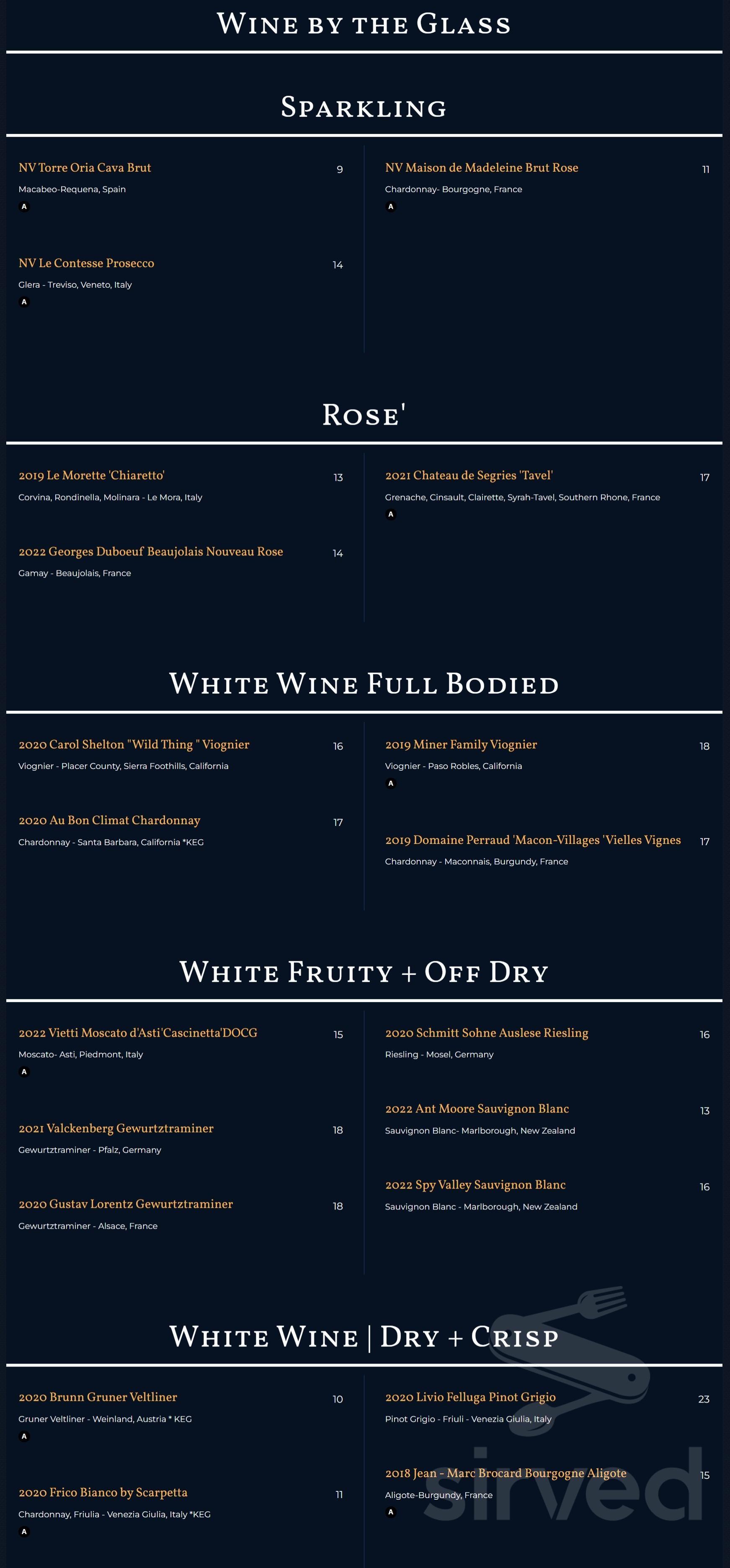 Proverbial Wine Bistro menu in Baton Rouge, Louisiana, USA