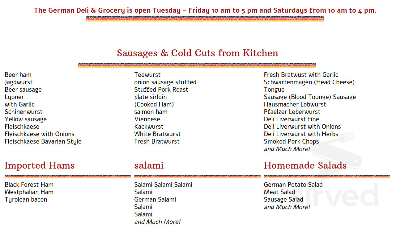 German Deli/Jägerstüble menu in Largo, Florida, USA