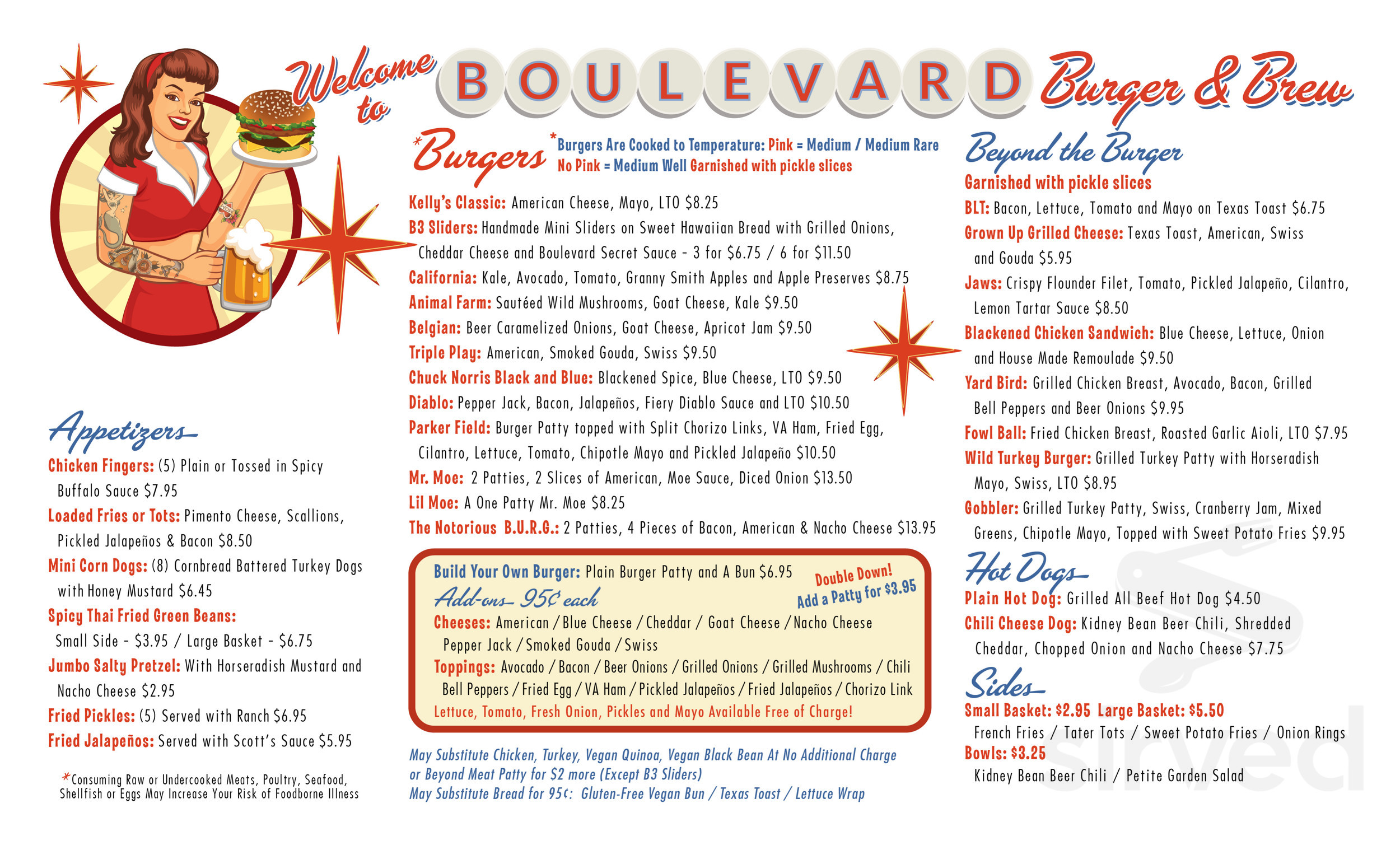 Boulevard Burger and Brew menu in Richmond, Virginia, USA