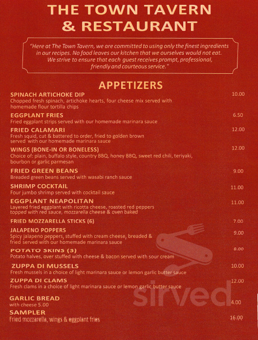 The Town Tavern & Restaurant menu in East Haddam, Connecticut