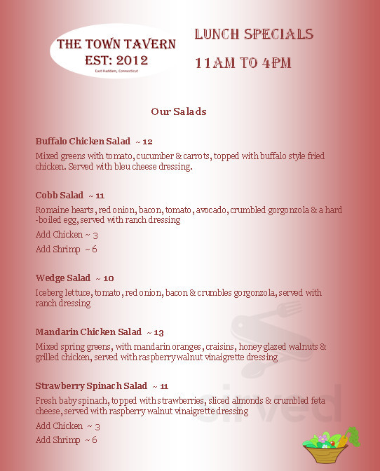The Town Tavern & Restaurant lunch menu in East Haddam, Connecticut