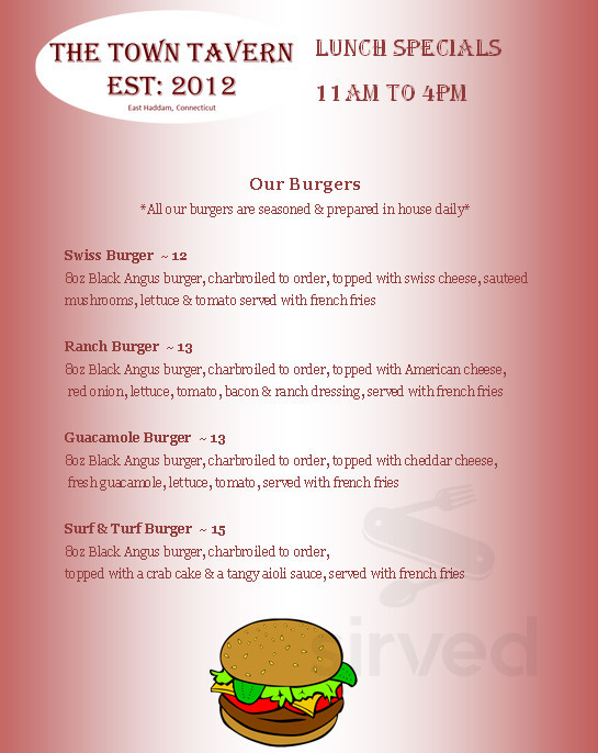 The Town Tavern & Restaurant lunch menu in East Haddam, Connecticut
