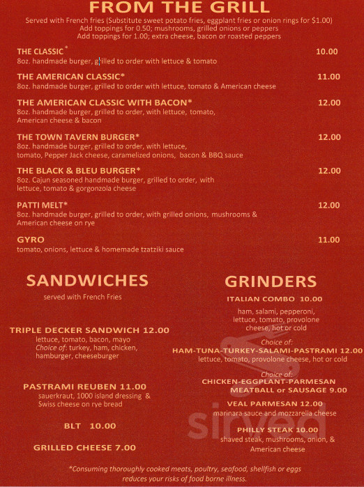 The Town Tavern & Restaurant menu in East Haddam, Connecticut