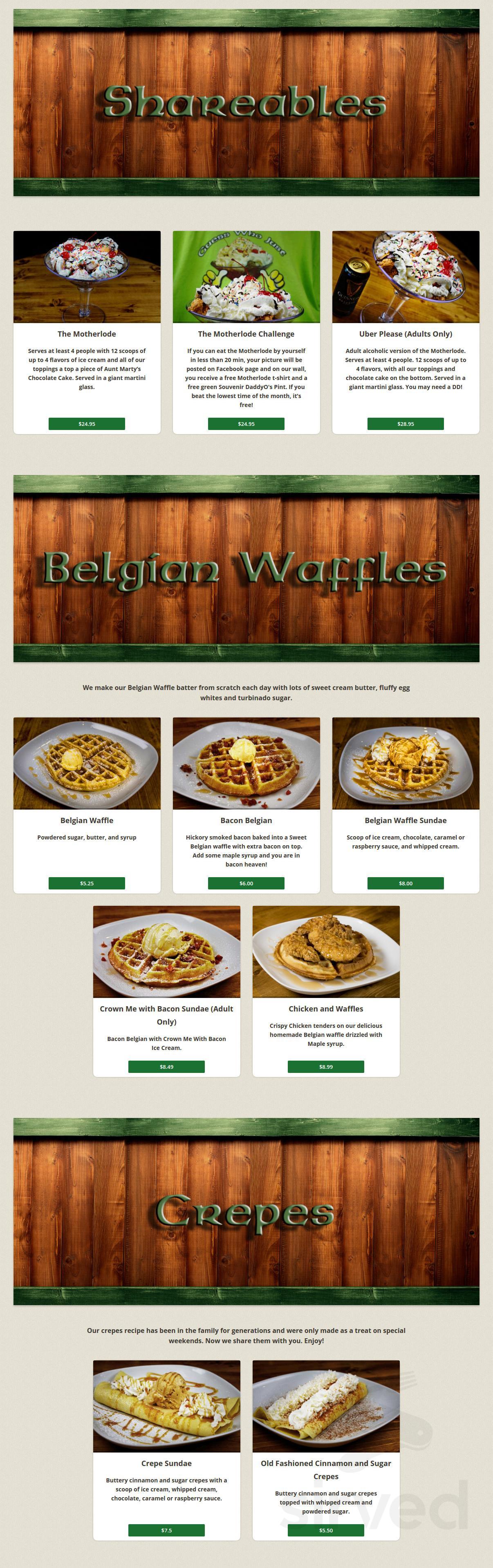 Menu for Daddy O'Brien's Irish Ice Cream Pub and Restaurant in Sugar