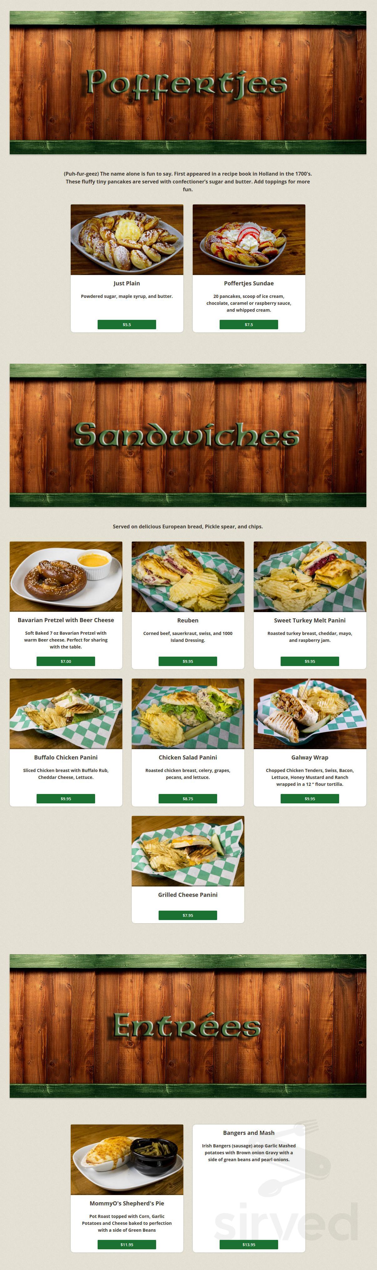 Menu for Daddy O'Brien's Irish Ice Cream Pub and Restaurant in Sugar