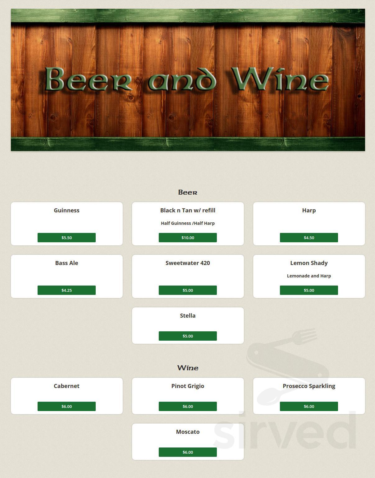 Menu for Daddy O'Brien's Irish Ice Cream Pub and Restaurant in Sugar