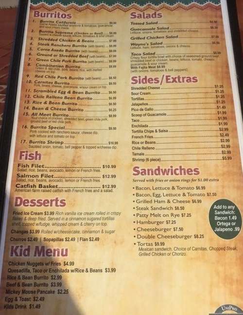 Letty's Mexican Restaurant menu in Gassville, Arkansas, USA