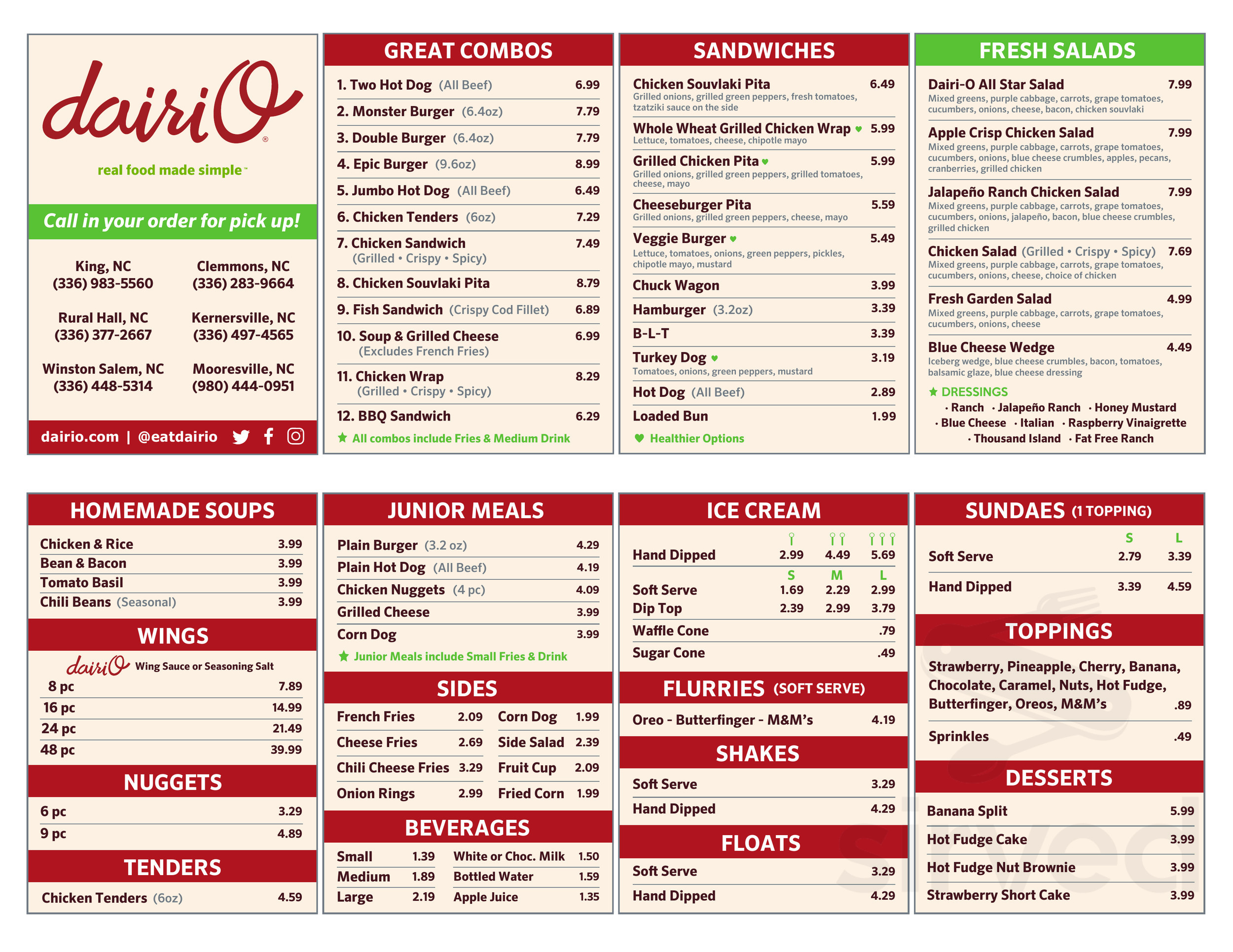 DairiO of Stanleyville menu in WinstonSalem, North Carolina, USA