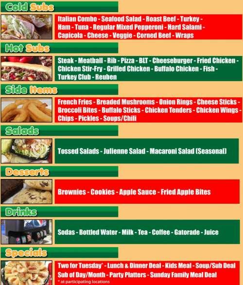 Jreck Subs menu in Champlain, New York, USA