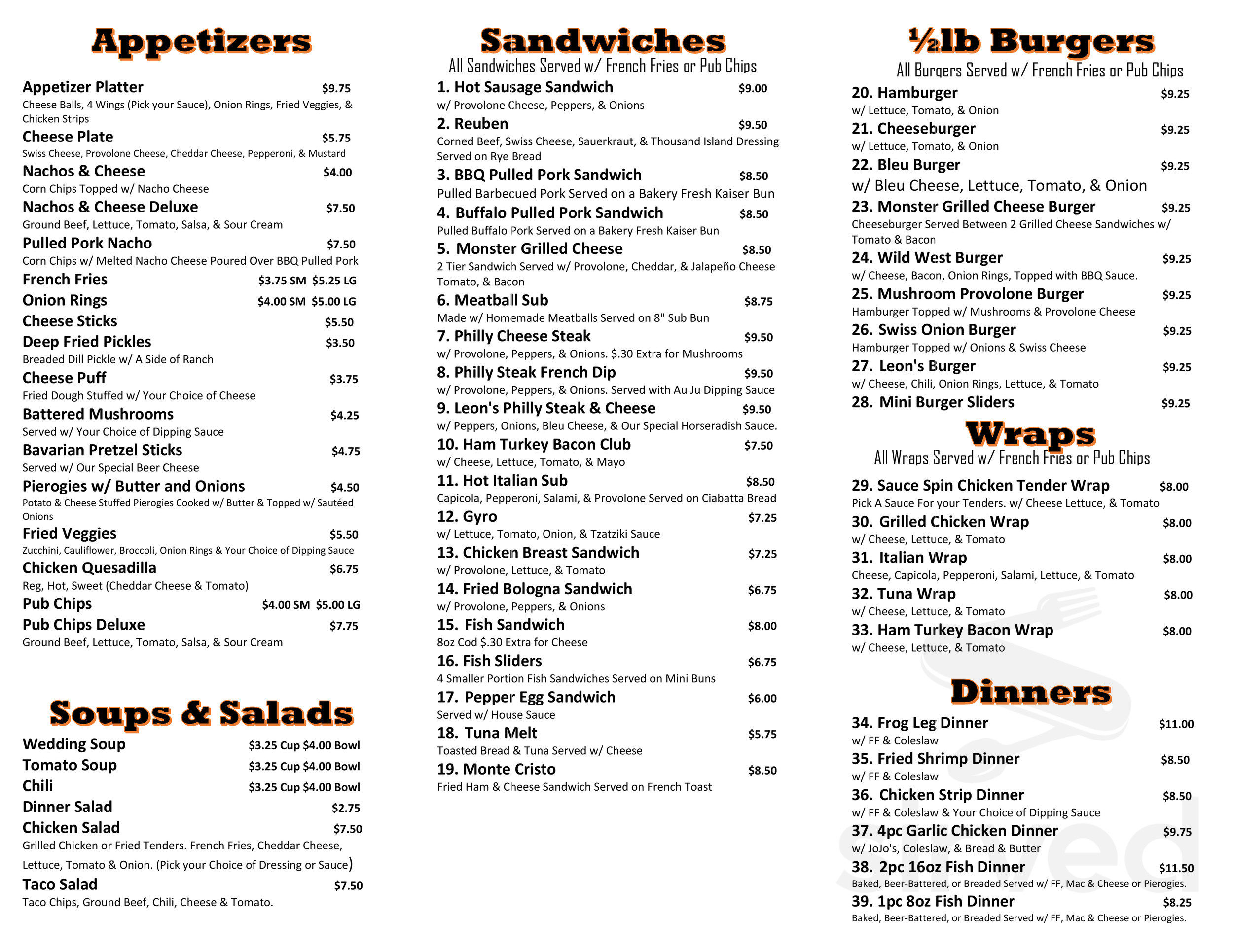 Leon's Sports Bar & Grill menu in Warren, Ohio, USA
