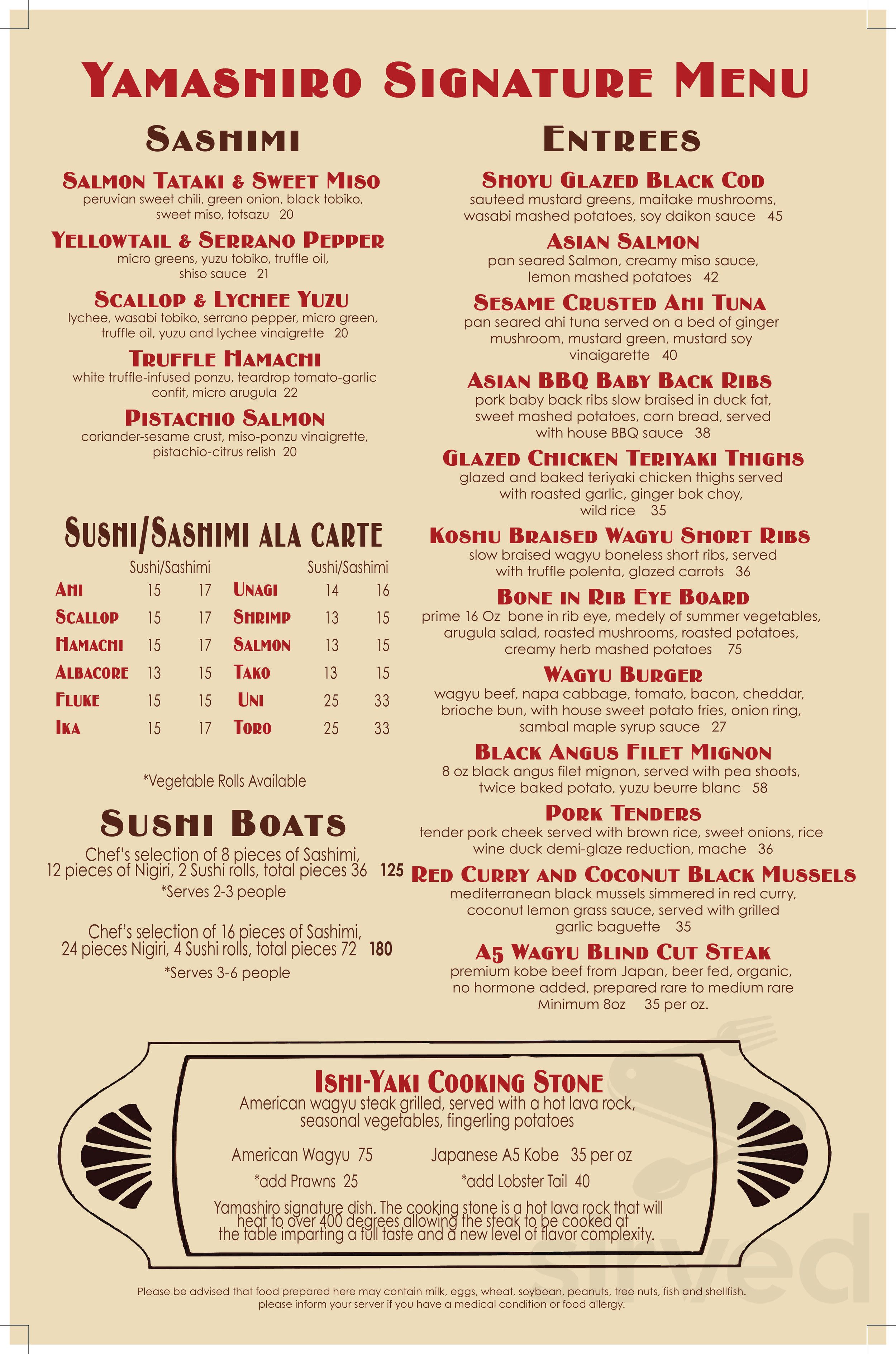 Yamashiro Hollywood menus in Los Angeles, California, United States