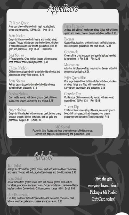 Mi Pueblo menu in Lumberton, Texas, USA