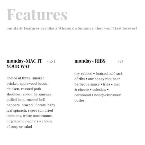 Fork in the Road Restaurant menu in Mukwonago, Wisconsin, USA