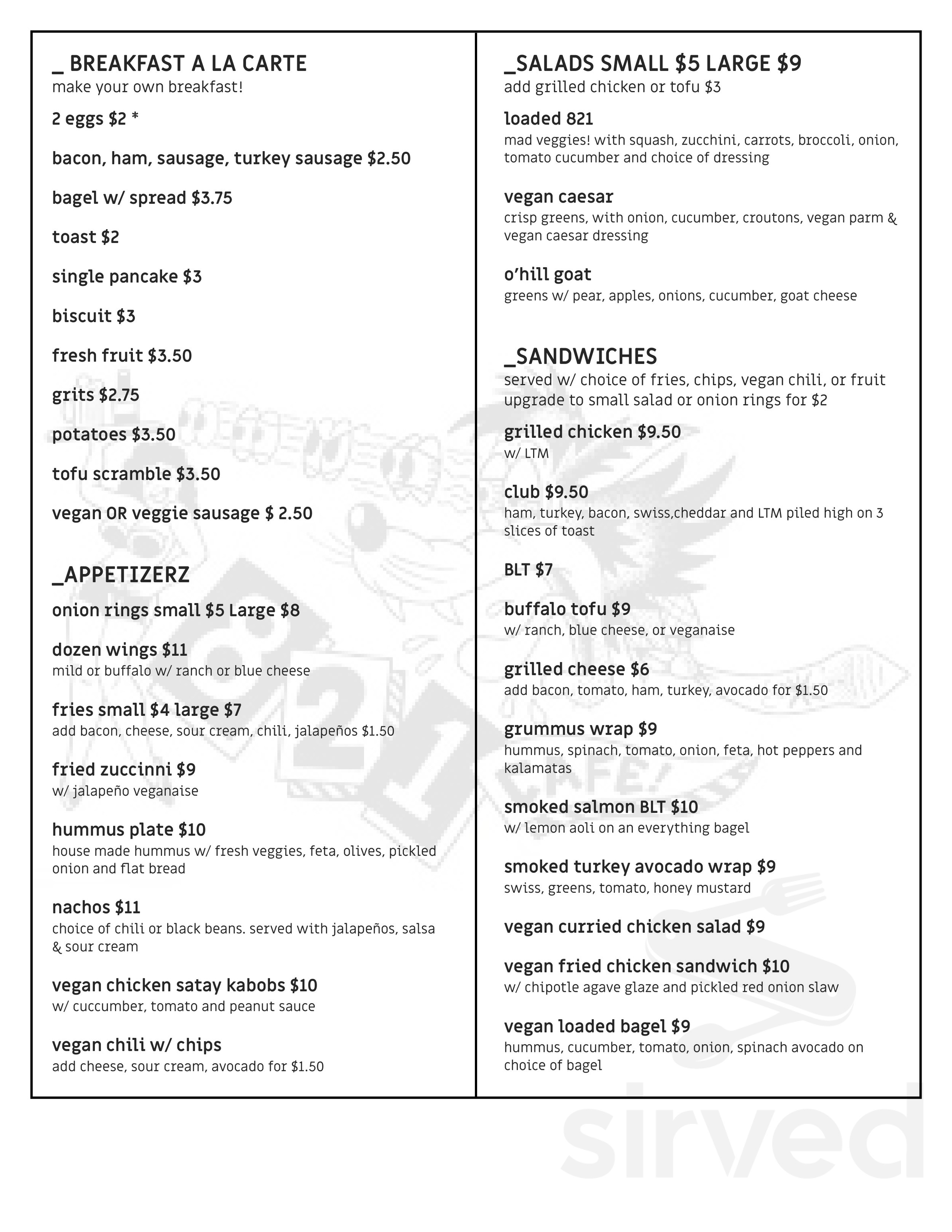 821 Cafe menus in Richmond, Virginia, United States