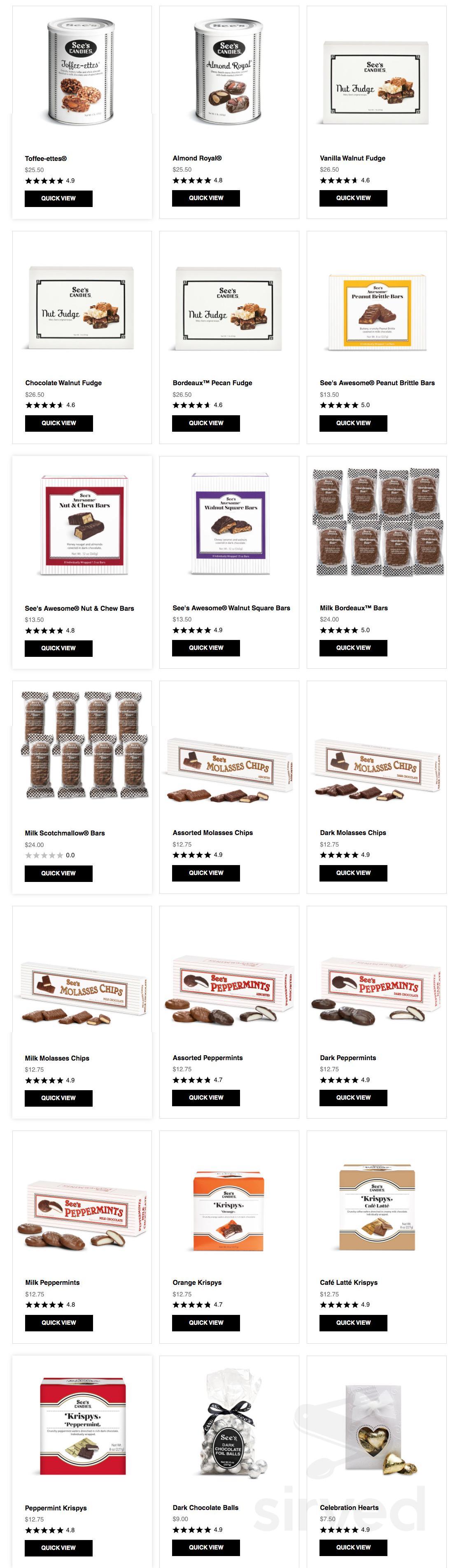 See's Candies menu in Santa Barbara, California, USA