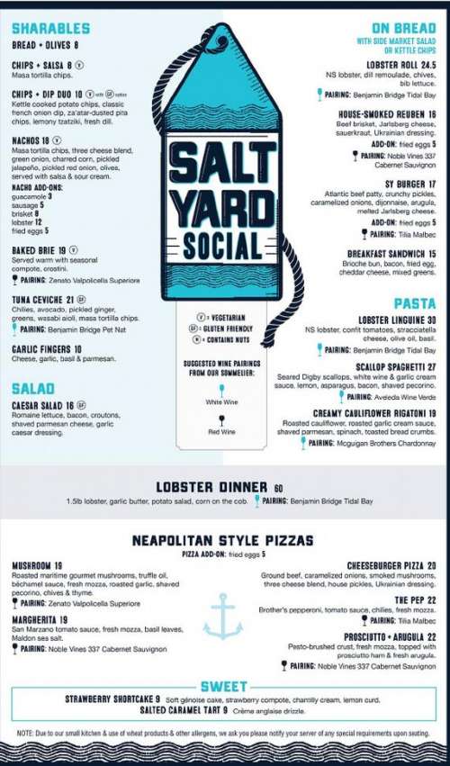 Salt Yard Social Menu In Halifax Nova Scotia Canada Salt Yard Social Menu In Halifax Nova Scotia Canada
