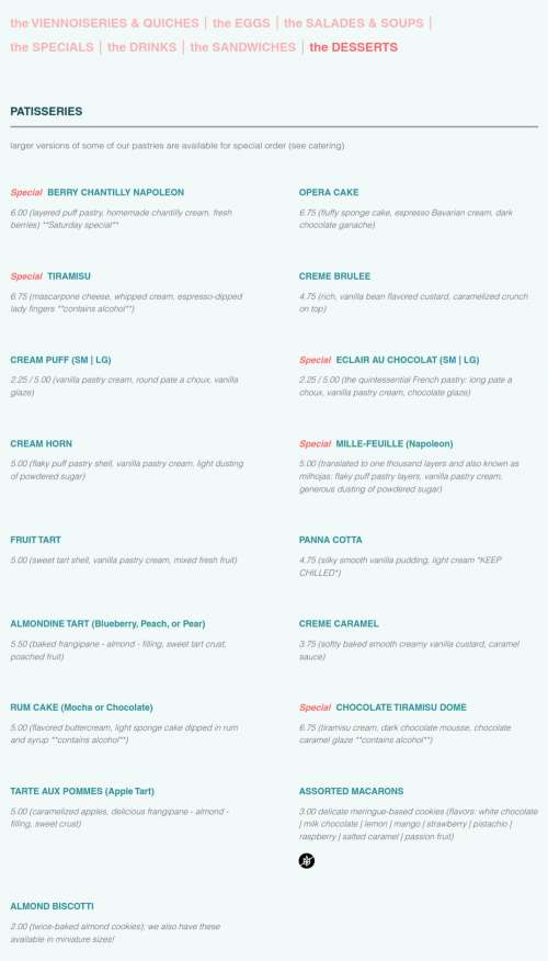 FRENCH RIVIERA Bakery Cafe menu in Houston, Texas, USA