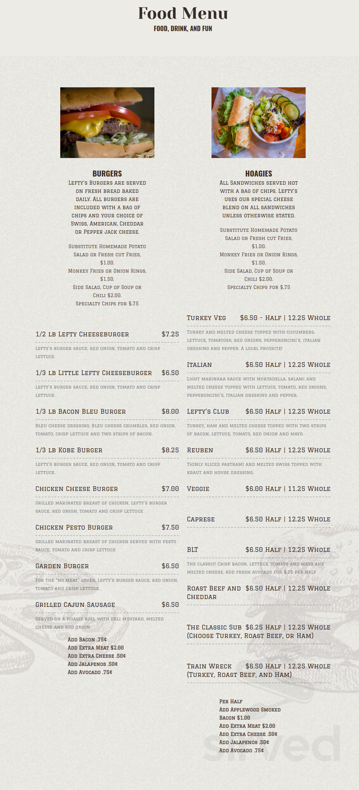Lefty's Bar & Grill menu in Ketchum, Idaho, USA