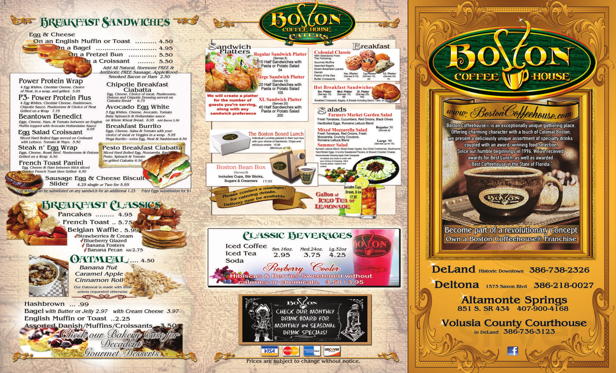 Boston Coffeehouse Menu In DeLand Florida USA
