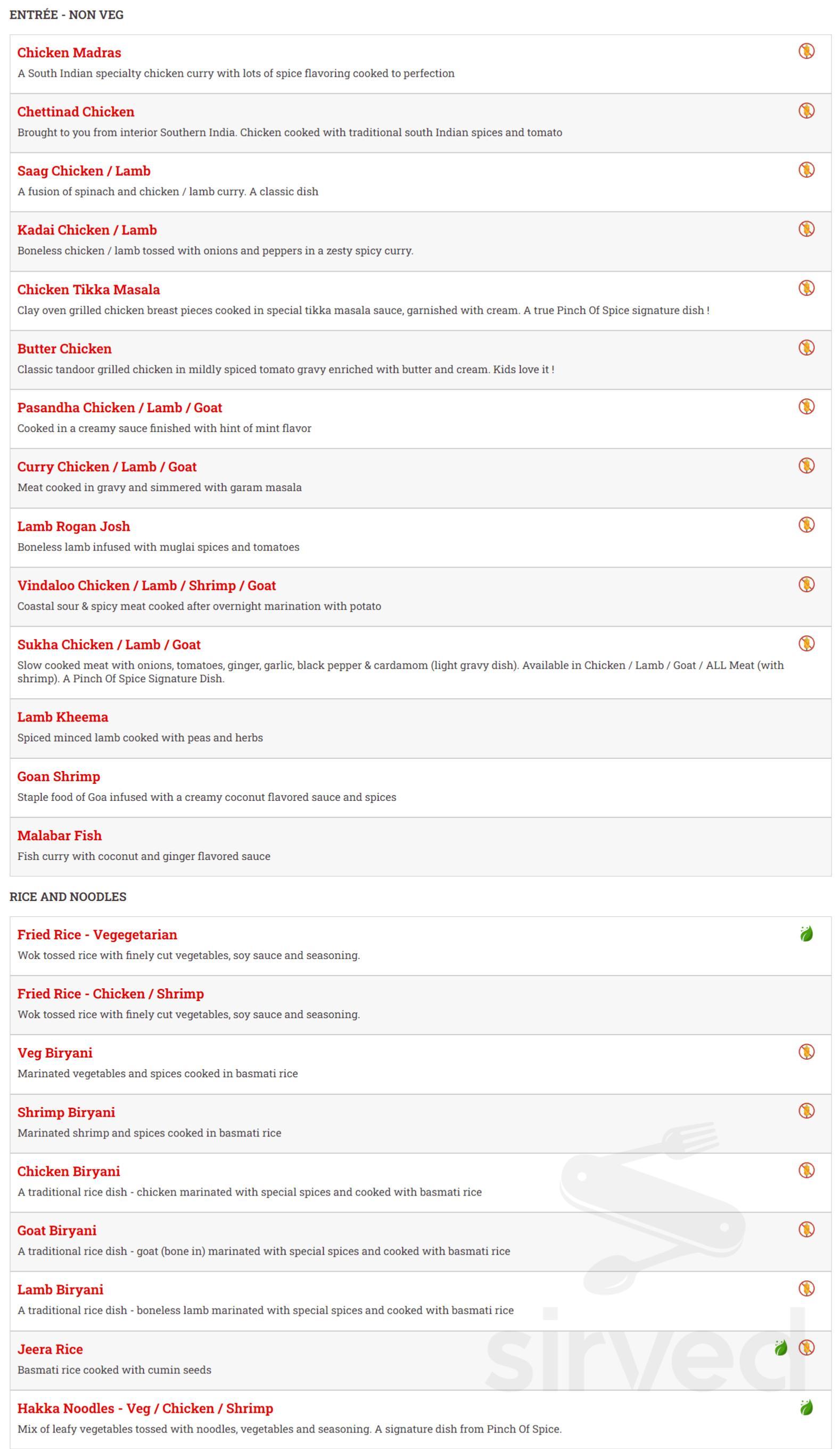 Pinch Of Spice Indian Cuisine menu in Kennesaw, USA