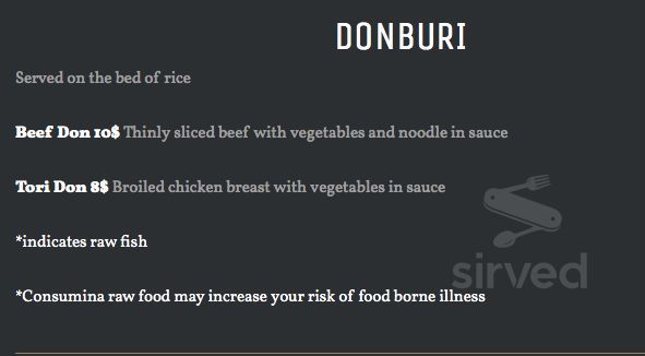 Sushi Konami menu in Auburn, Washington