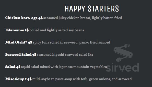 Sushi Konami menu in Auburn, Washington