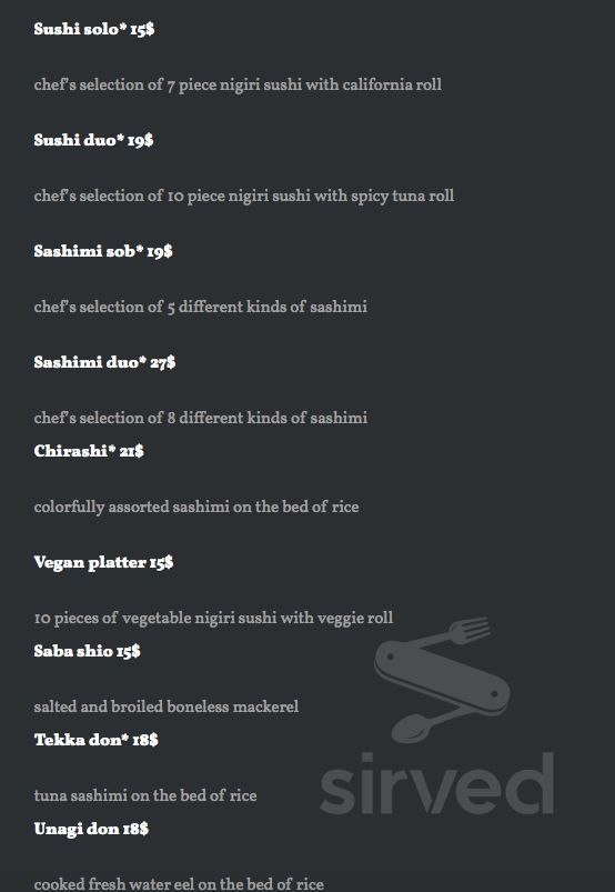 Sushi Konami menu in Auburn, Washington