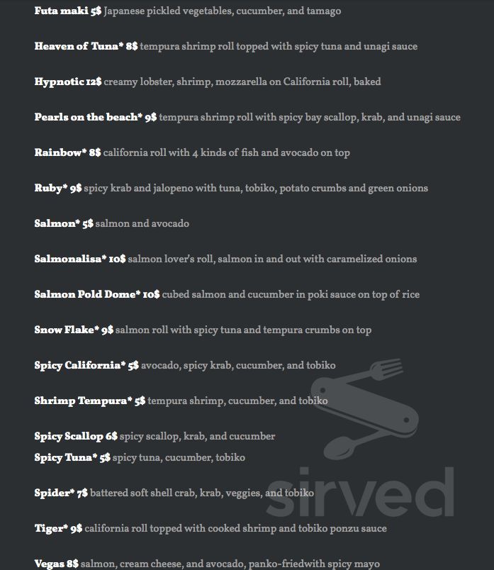 Sushi Konami menu in Auburn, Washington