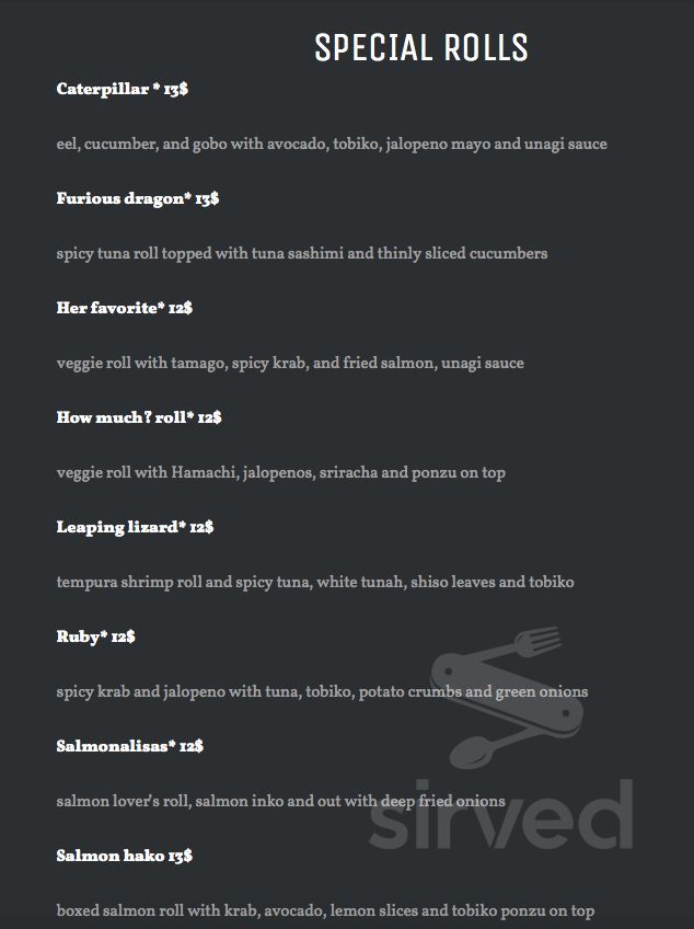Sushi Konami menu in Auburn, Washington