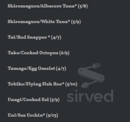 Sushi Konami menu in Auburn, Washington