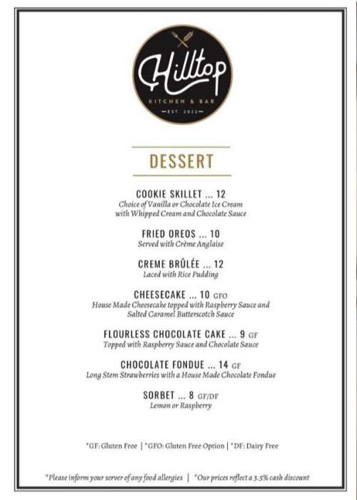 Hilltop Kitchen & Bar menu in Syosset, New York, USA