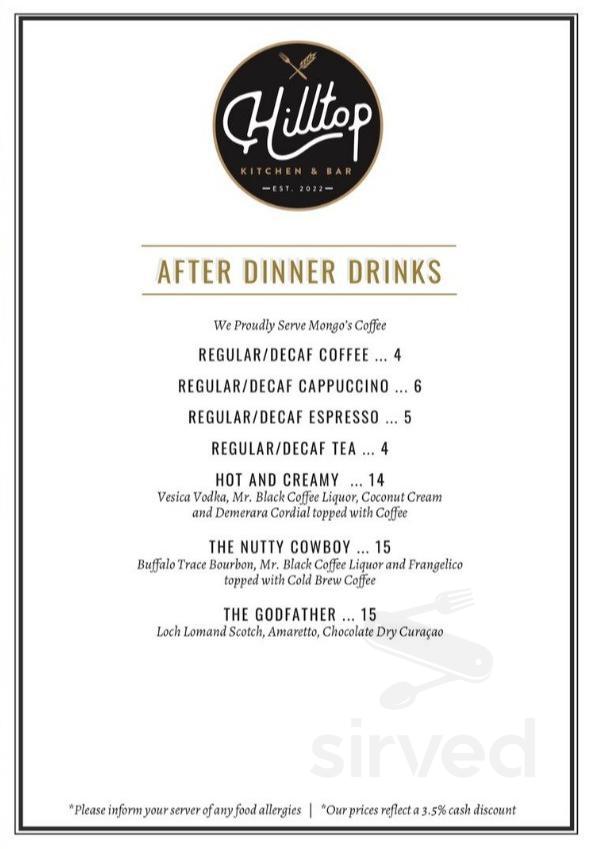 Hilltop Kitchen & Bar menu in Syosset, New York, USA