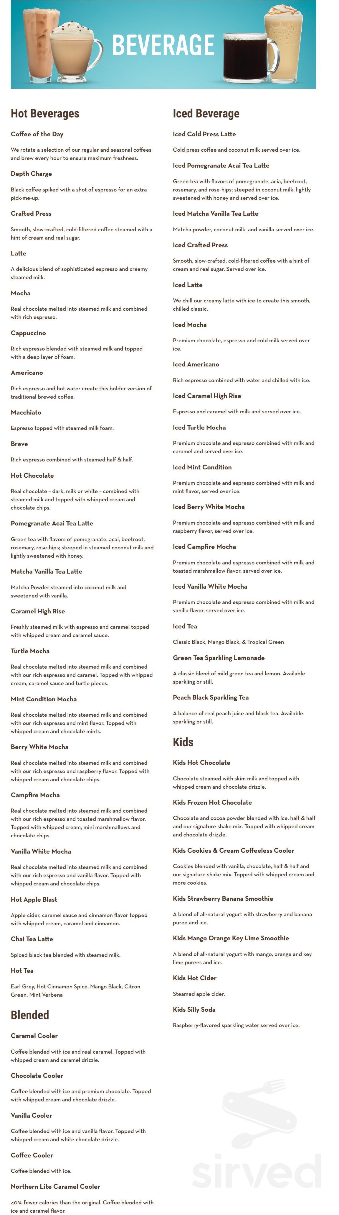 Caribou Coffee/Einstein Bros. Bagels menu in Walcott, Iowa, USA