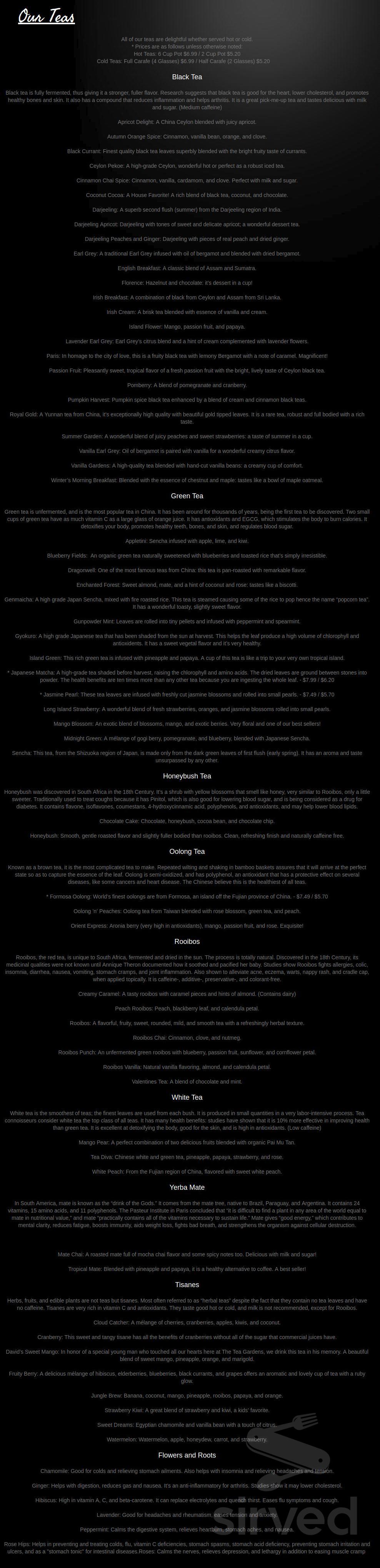 Tea Elle C Garden Cafe menu in Santa Clarita, California, USA