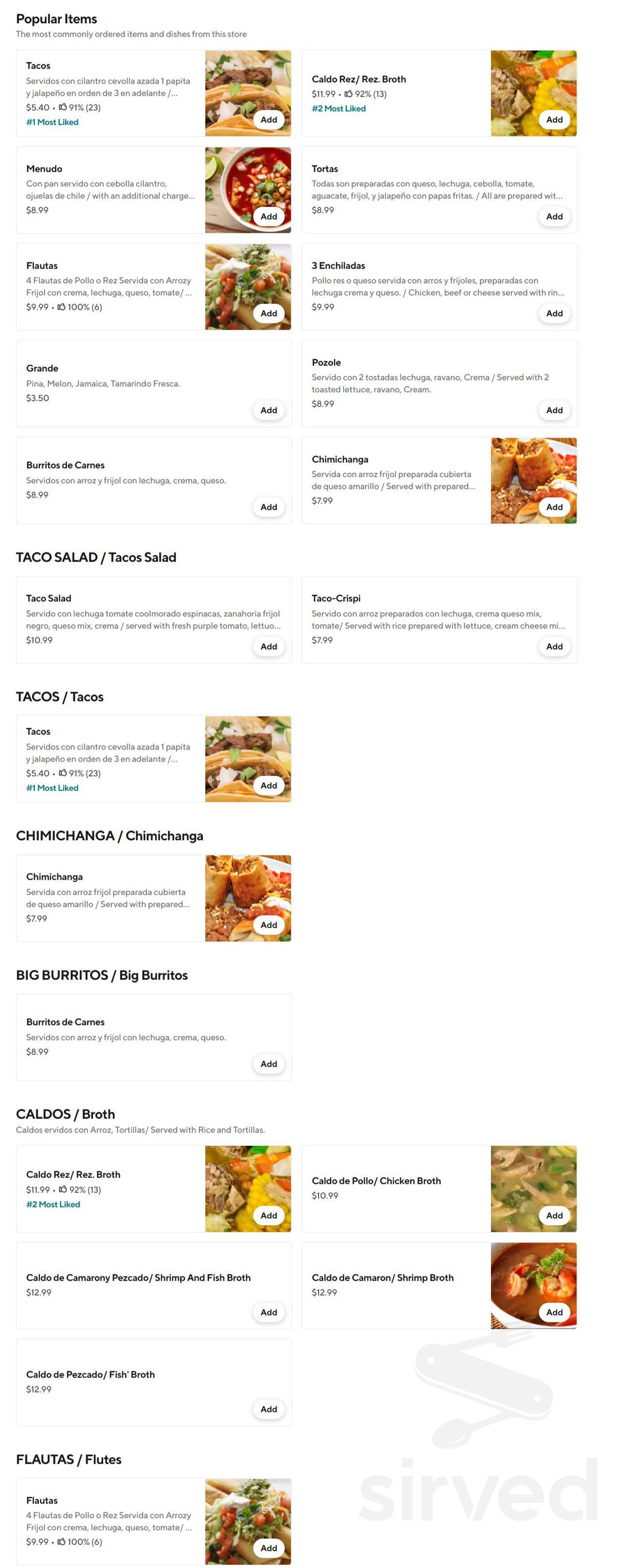 La Niña Restaurante menus in Everman, Texas, United States