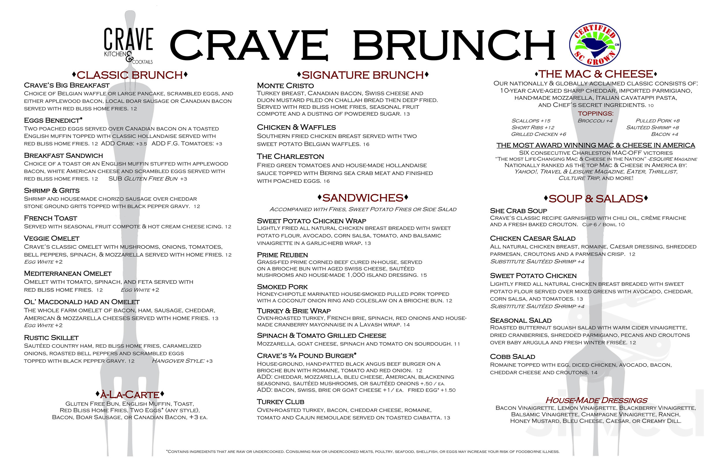 Menu - Mt Pleasant SC's Crave Kitchen & Cocktails | Sirved