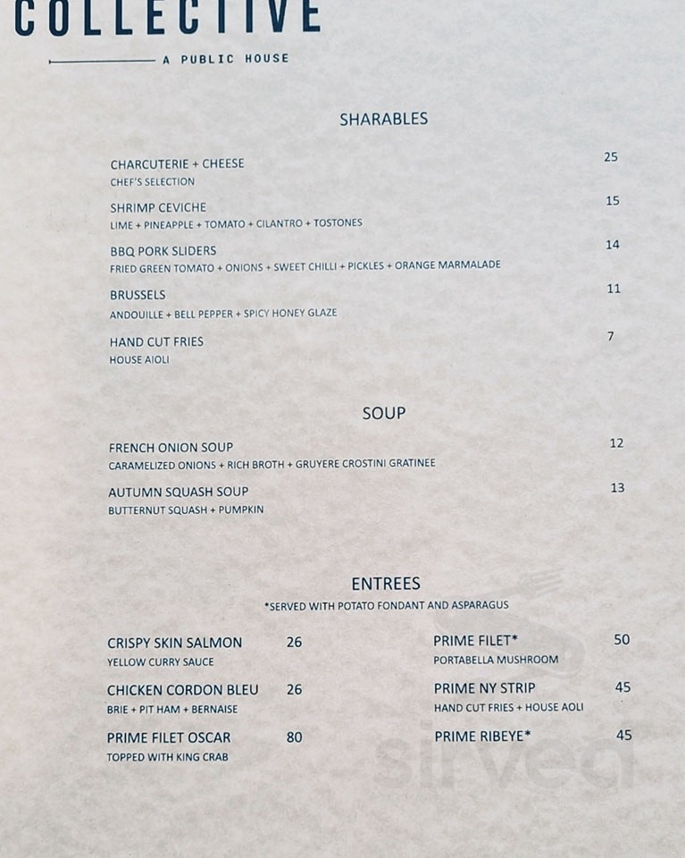 The Collective - A Public House menu in Evansville, Indiana, USA