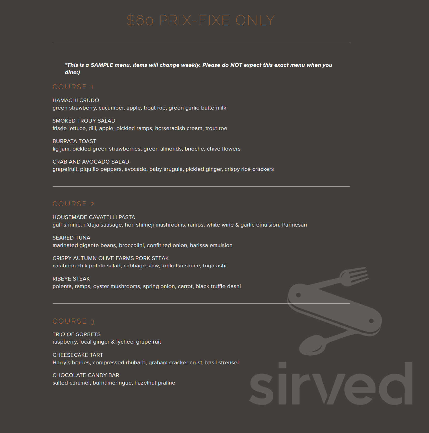 Menu - Richmond VA's Heritage Restaurant | Sirved