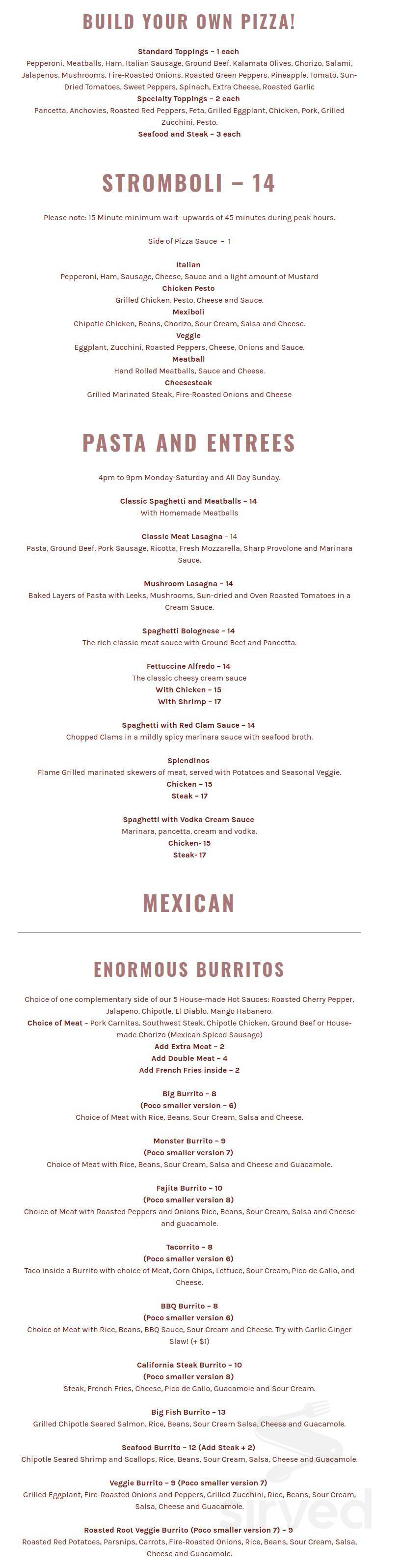 Menu - York PA's Mexitaly Brick oven Brewhouse | Sirved