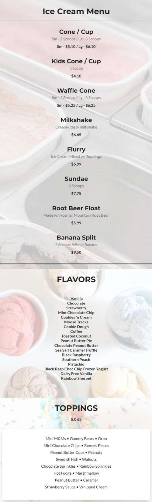 Chatham Creamery menu in East Hampton, Connecticut, USA