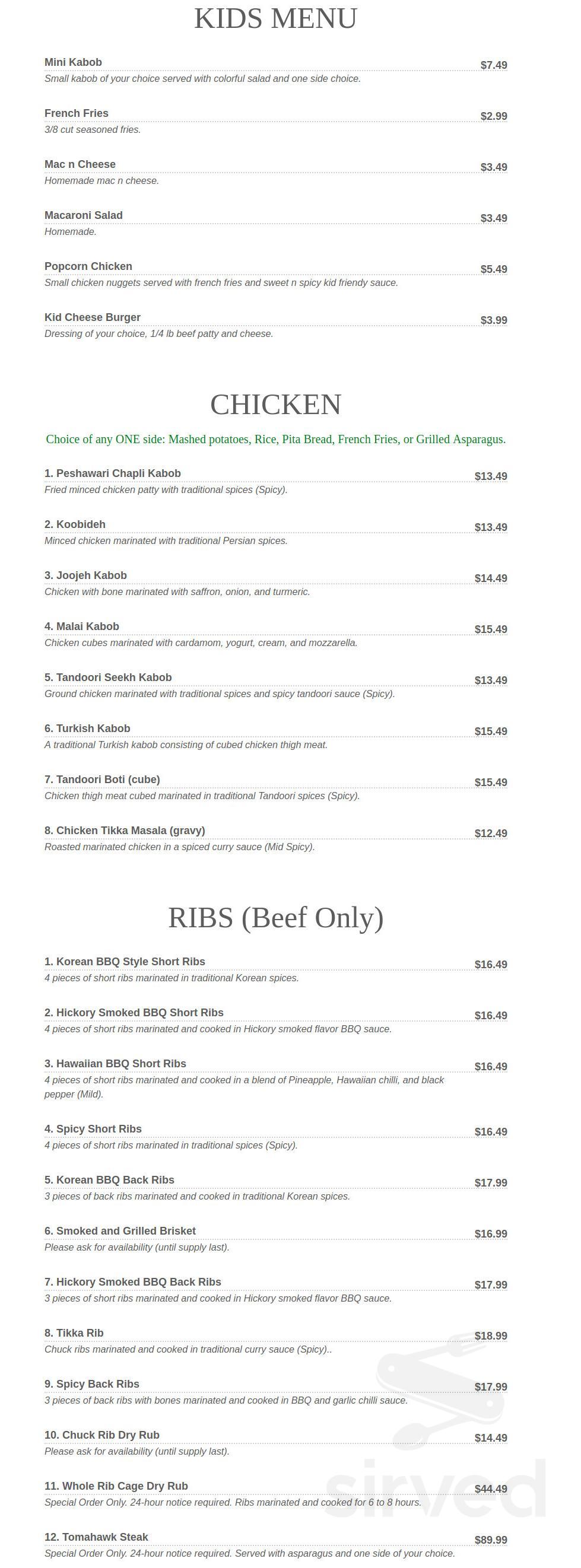Ribs n Kabobs menu in Artesia, California