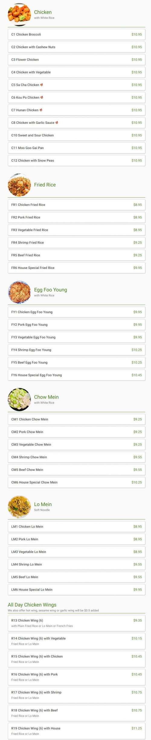 Fortune Cookie Chinese Restaurant menu in Charlotte, North Carolina, USA