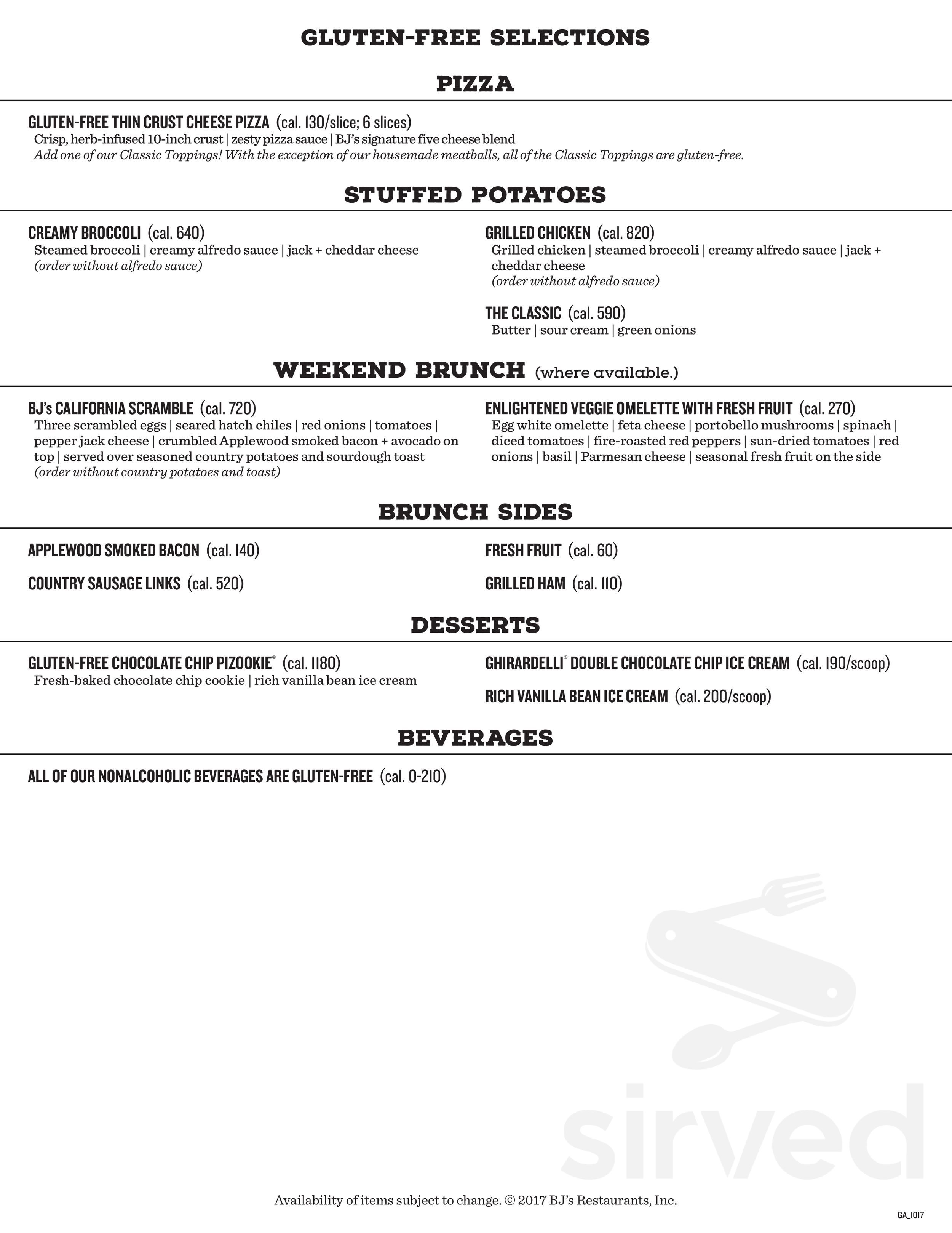 BJ's Restaurant & Brewhouse menu in Rancho Santa Margarita, California