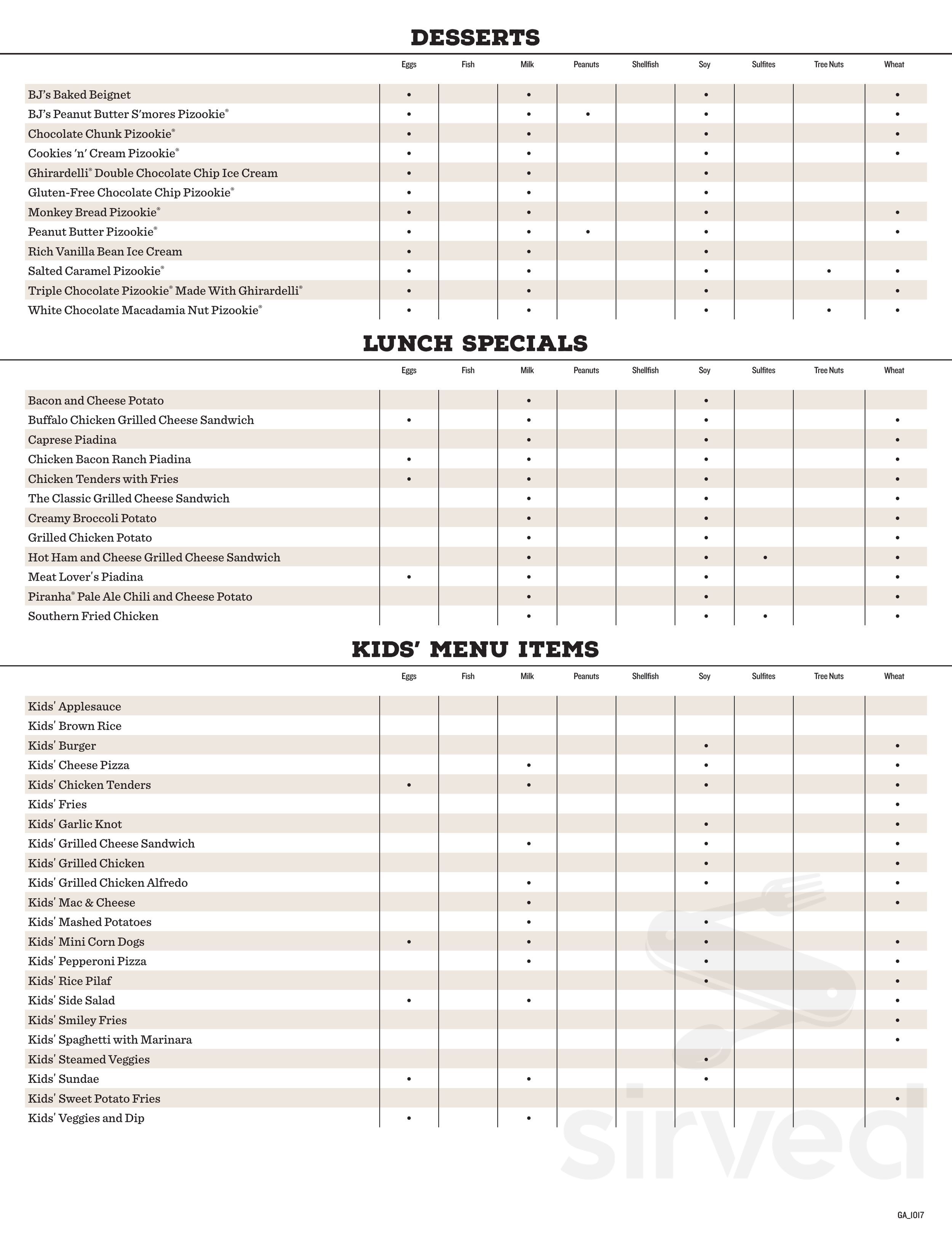 BJ's Restaurant & Brewhouse menu in Rancho Santa Margarita, California