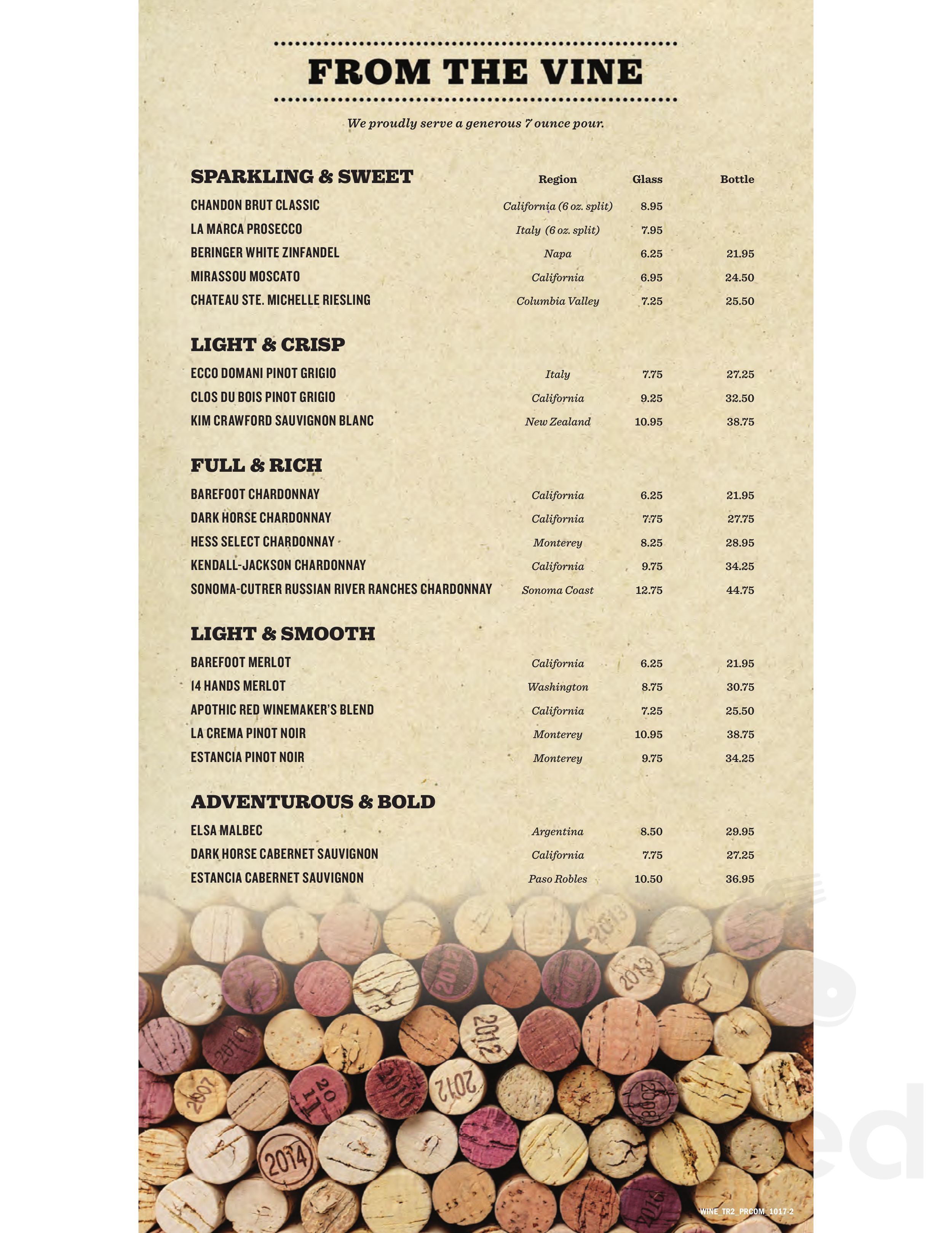 BJ's Restaurant & Brewhouse menu in Rancho Santa Margarita, California