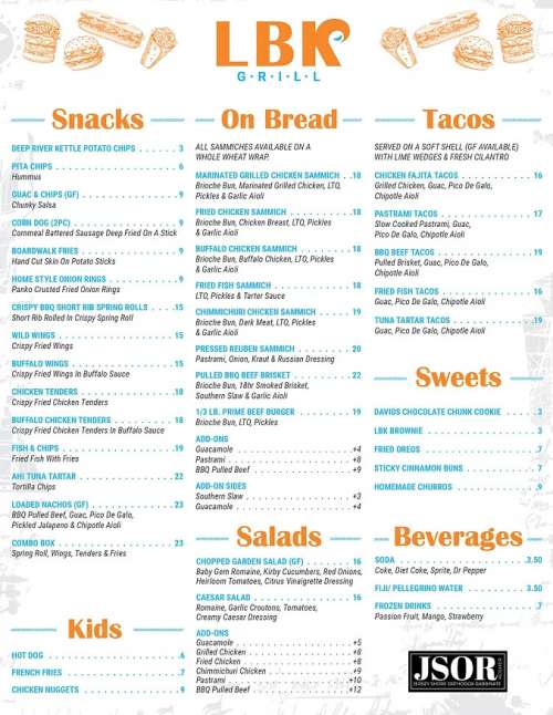 LBK Grill menu in Long Branch, New Jersey, USA